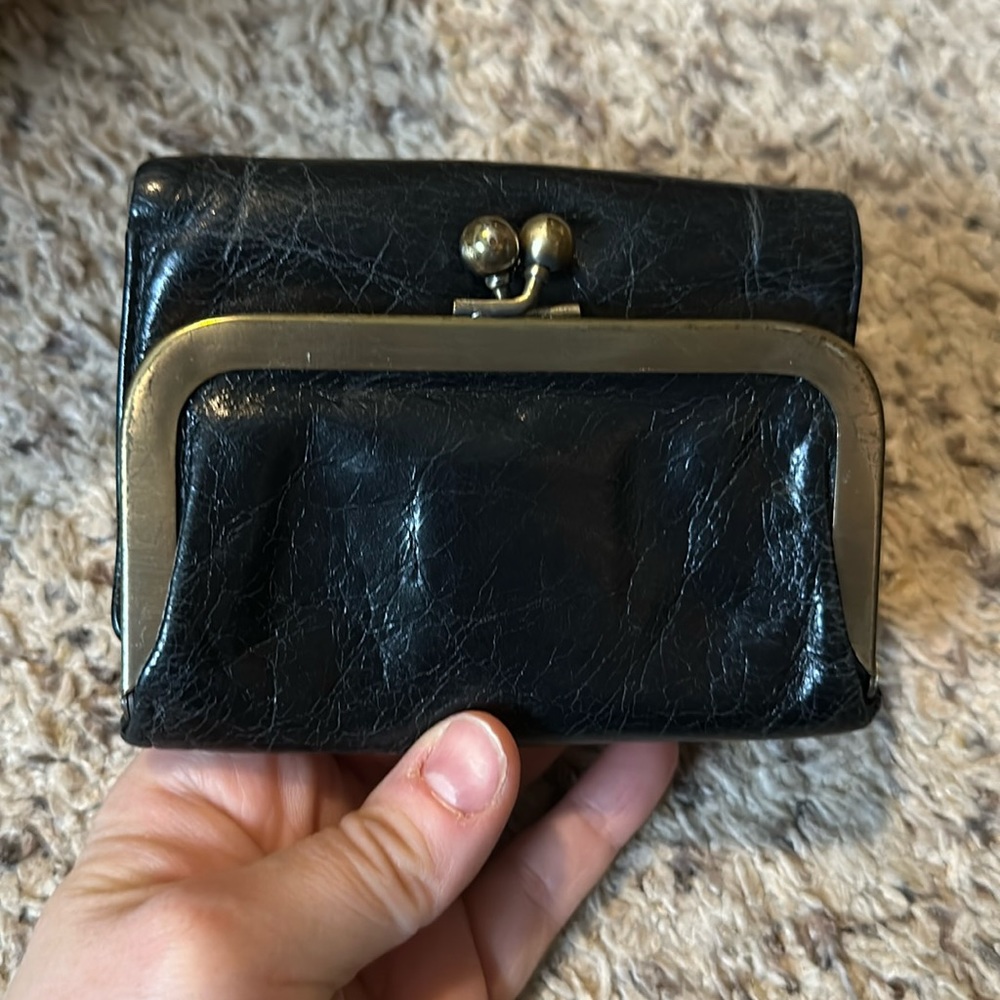 Black leather hobo wallet